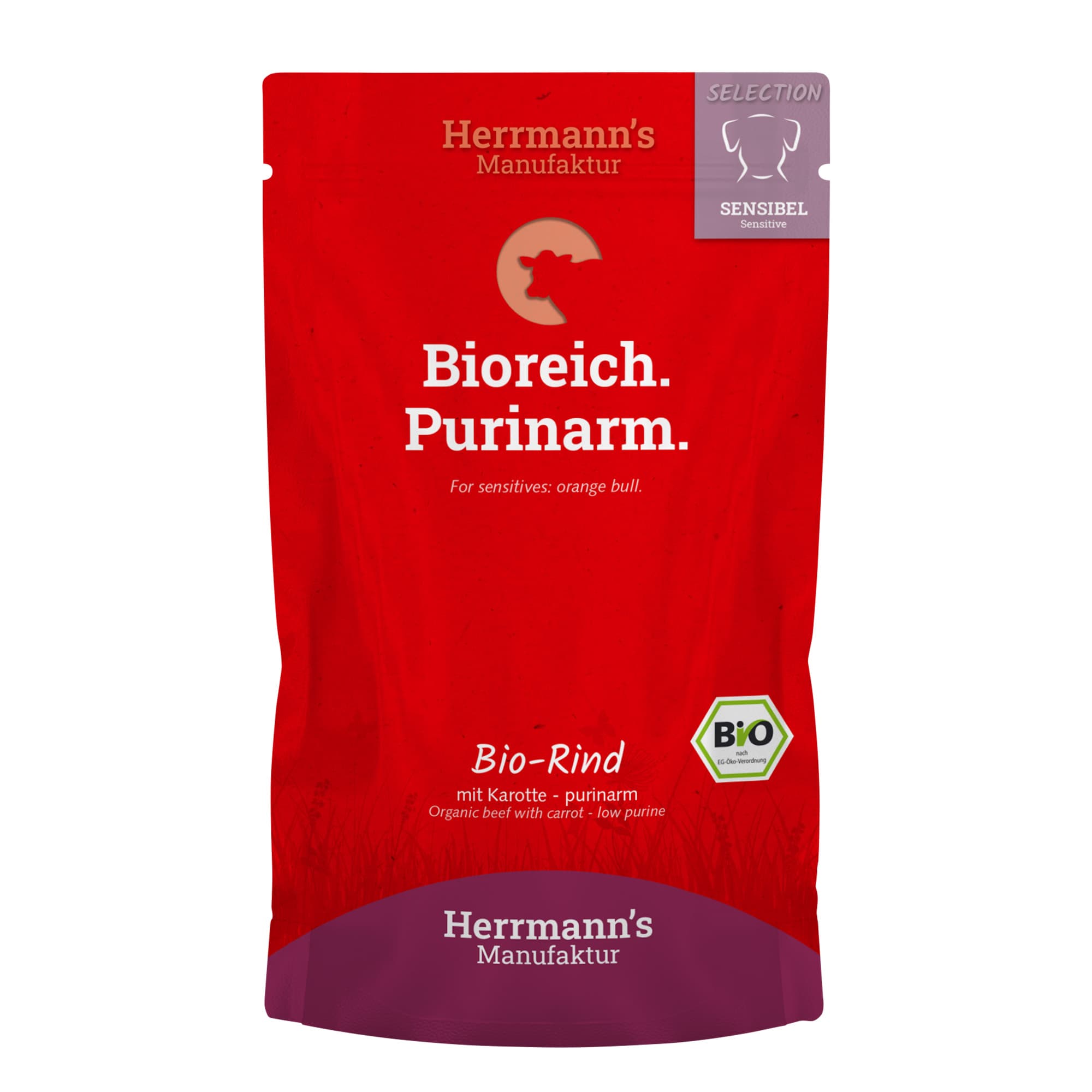Nourriture humide pour chien Herrmann’s 'Boeuf Carottes Bio - faible teneur en purine'