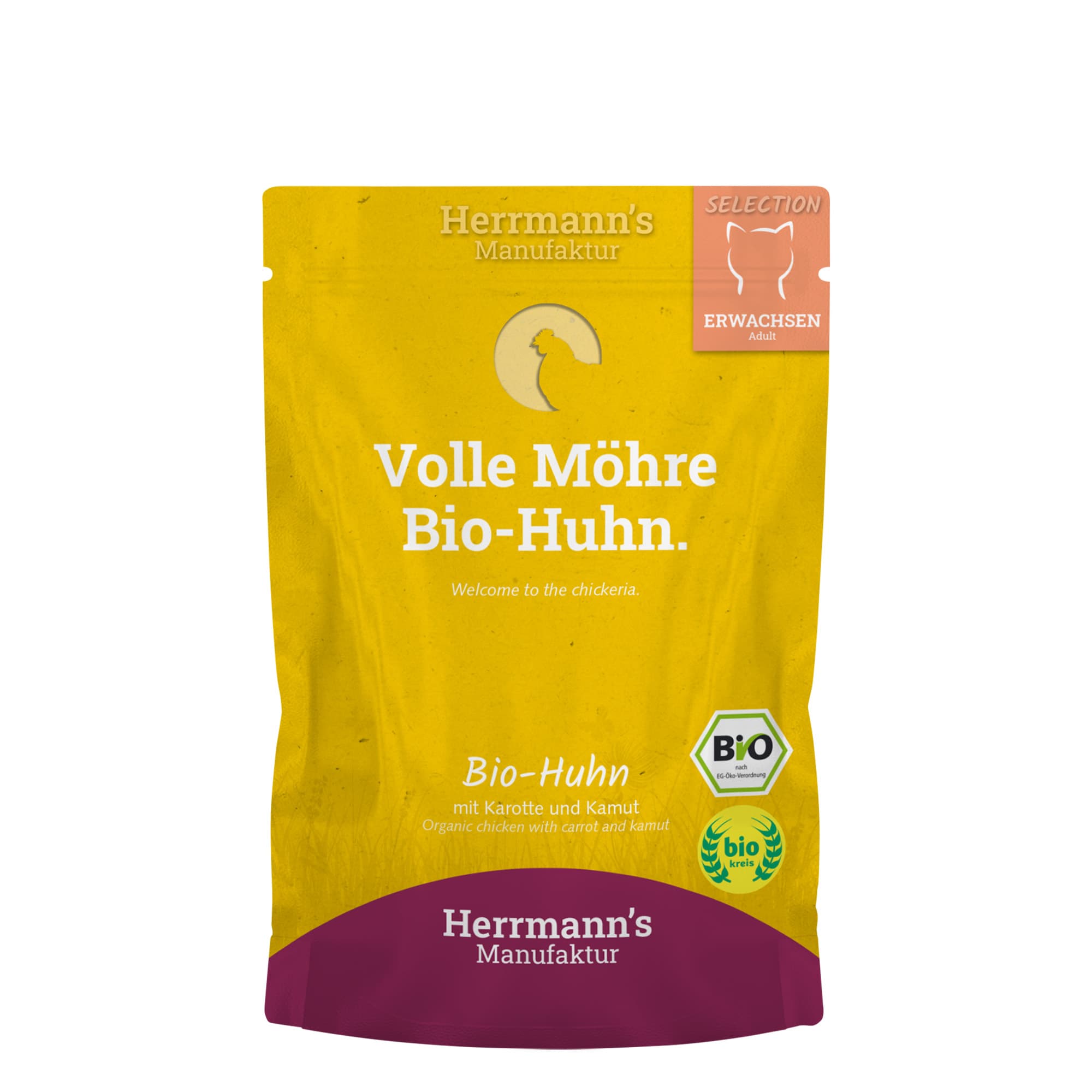 Nourriture humide pour chats Herrmann’s 'Poulet Kamut et carotte biologiques'