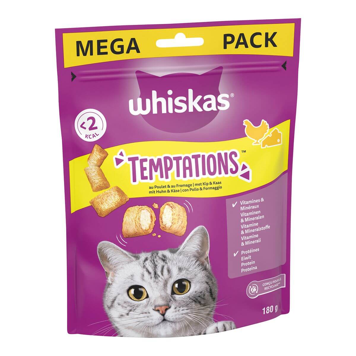 Tentation de snack pour chat de Whiskas avec poulet/fromage